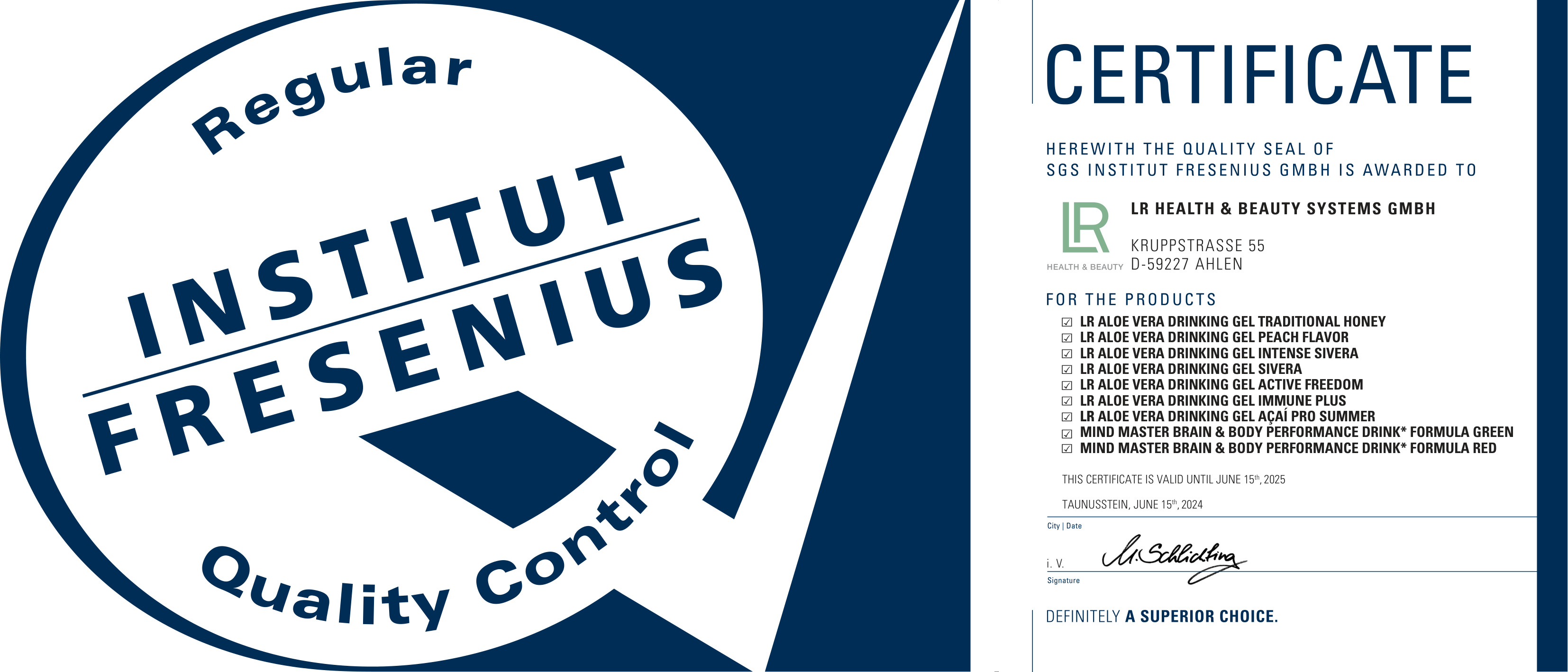 SGS Institut Fresenius — Quality Seal